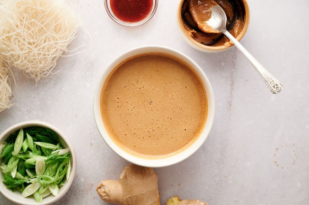 Peanut sauce mixed in a ramekin.