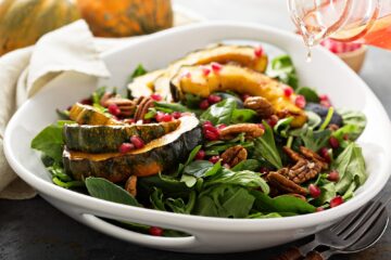 Acorn squash salad with walnuts and pomegranates.