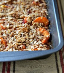 Apricot crisp in a baking pan.