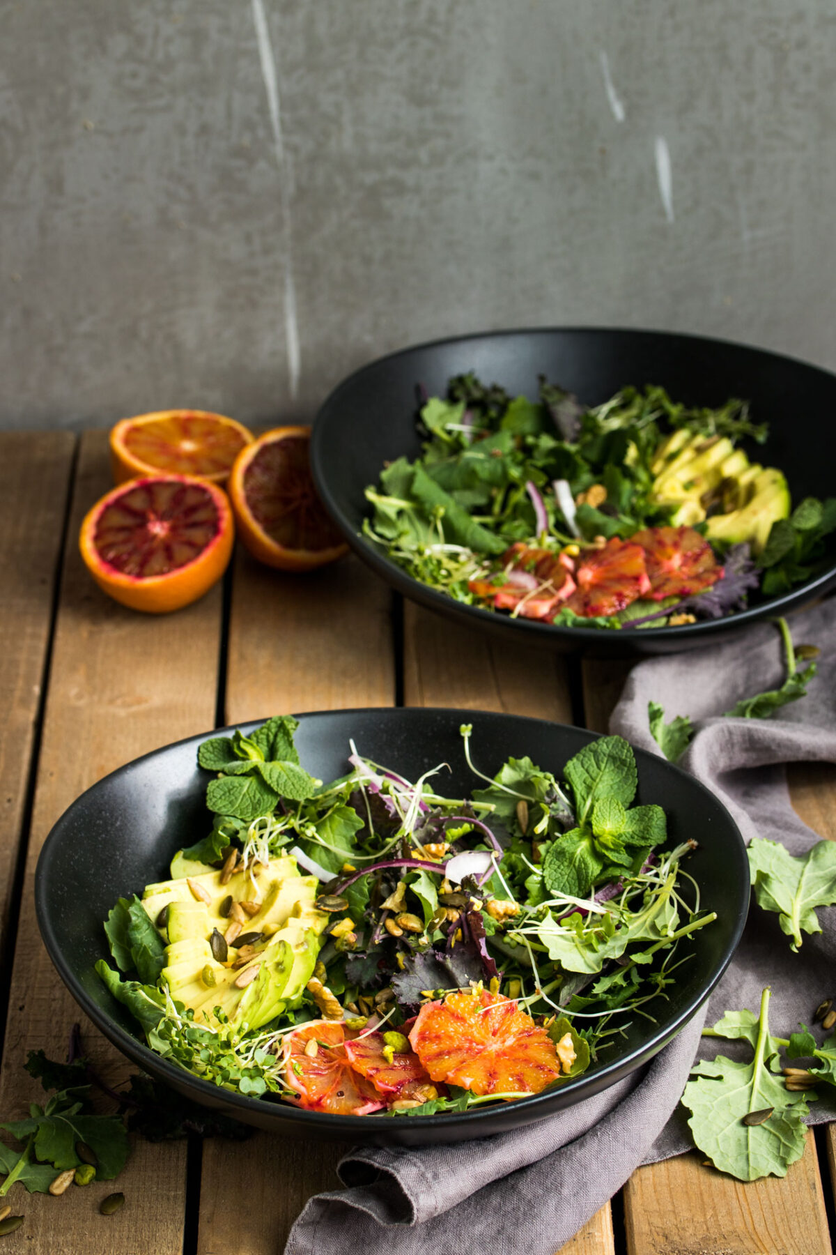 A delicious, winter salad featuring blood oranges and balsamic vinegar