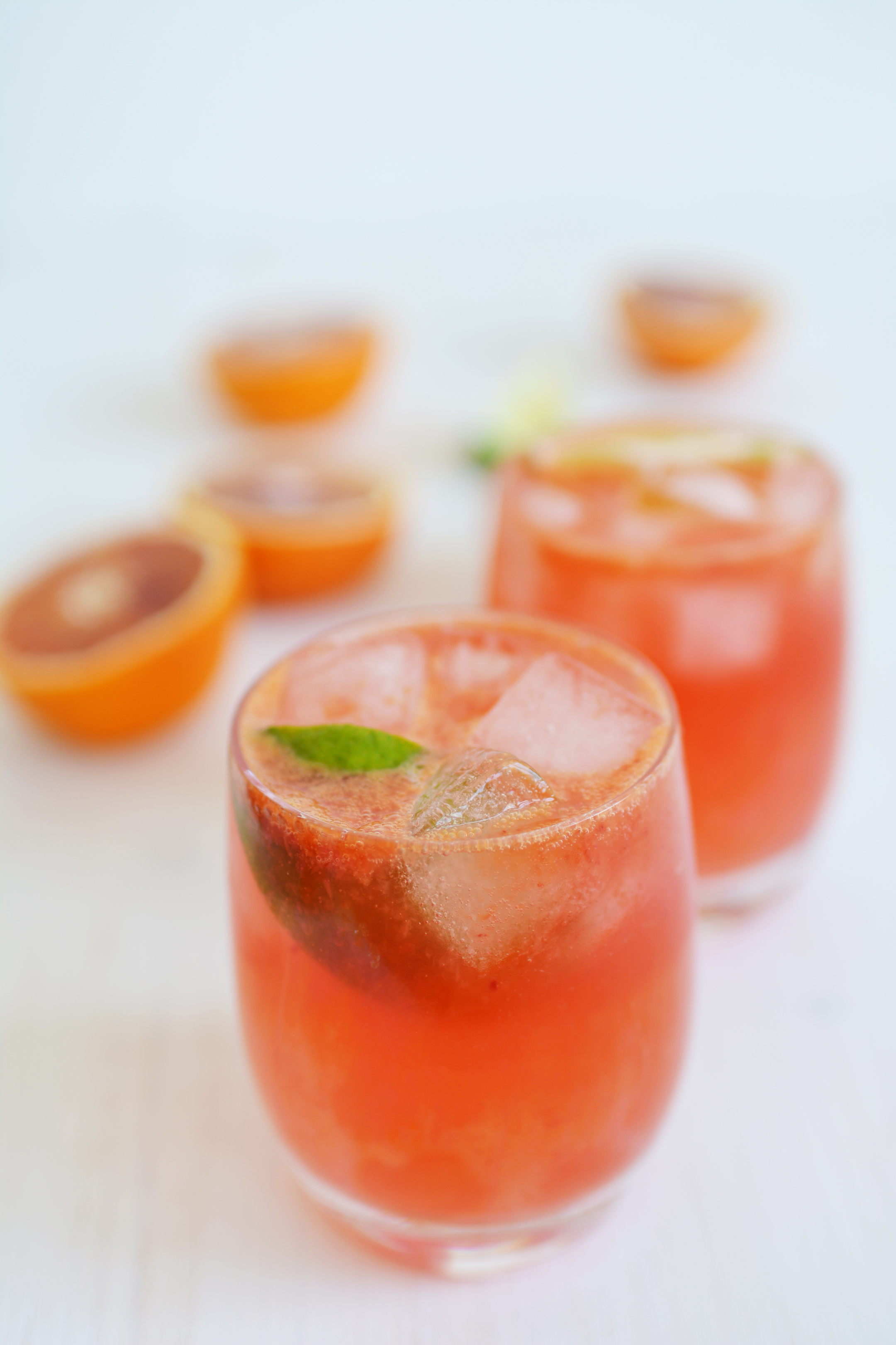 A side close up view of Blood Orange Gin and Tonic.
