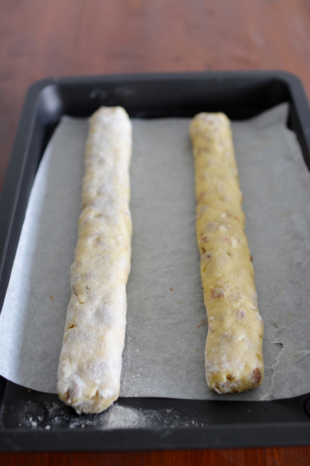 soft dough with a shape of 2 long sausages about 2 cm diameter