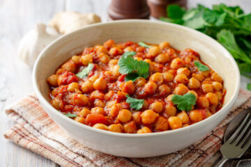 Spicy Chickpea curry Chana Masala with canned chickpeas.