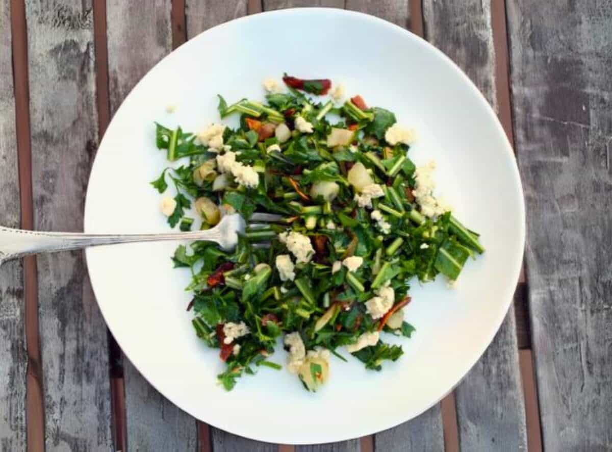 Dandelion Salad with Ramps, Bacon and Blue Cheese