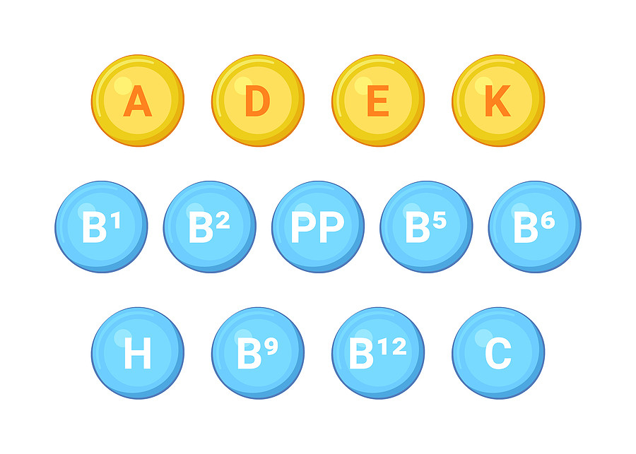 Vector illustration of fat-soluble and water-soluble vitamins.