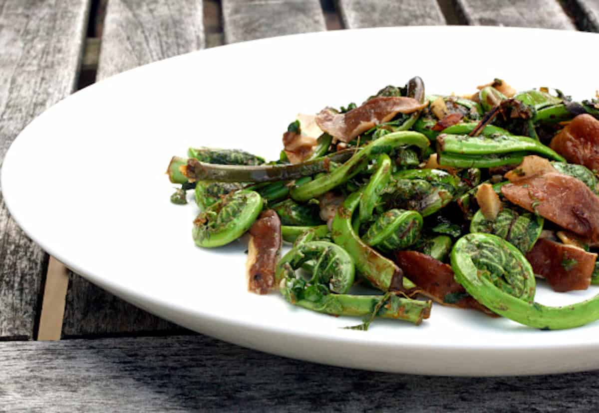 Fiddleheads with Shiitake Mushrooms and Garlic.