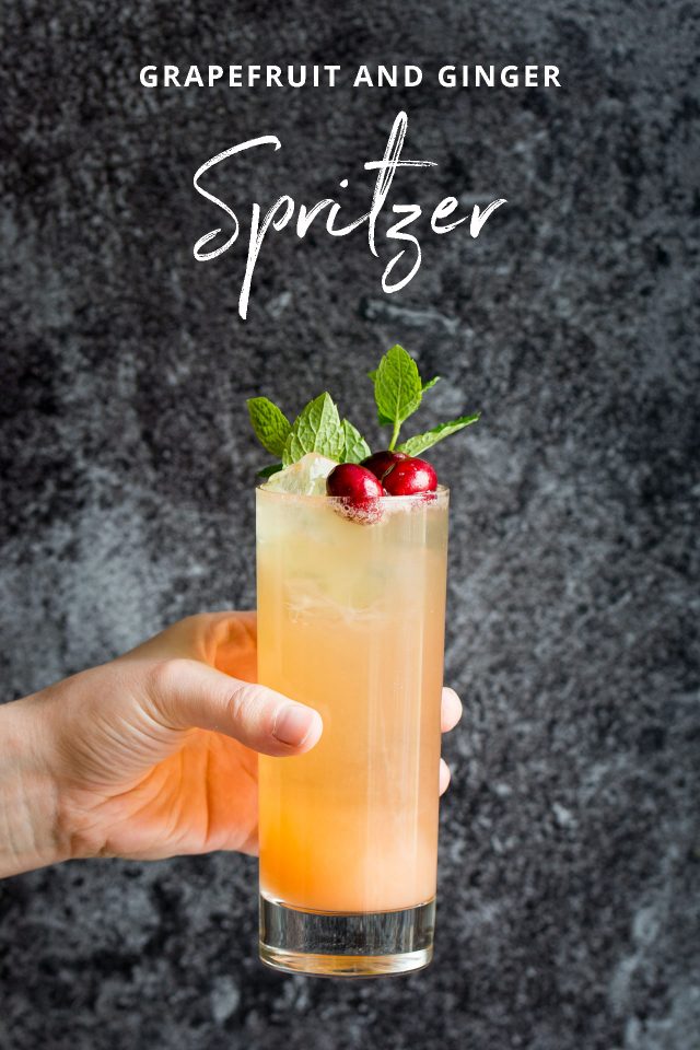 A delicious grapefruit and ginger spritzer, a fun mocktail everyone will enjoy!