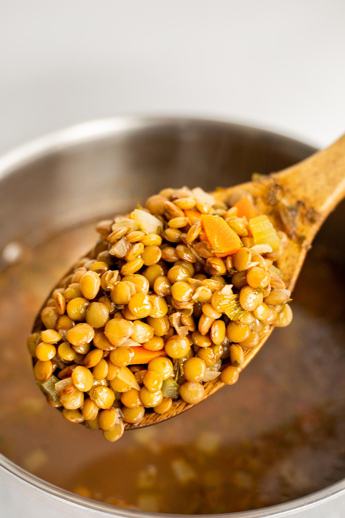 Cooked lentils for Greek lentil soup.