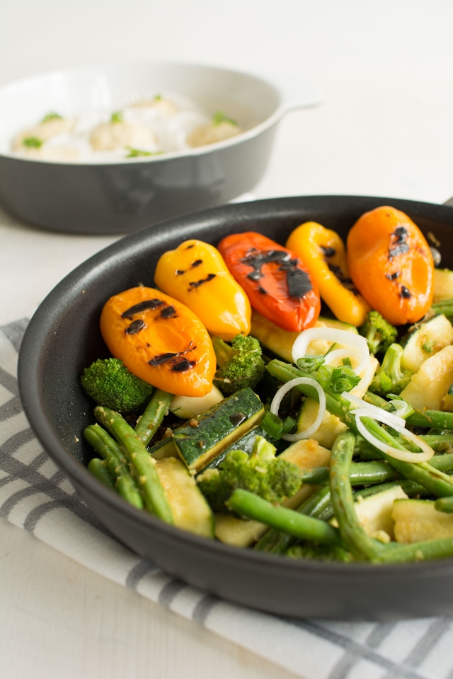 Green Stir Fry with Two Ingredient Steamed Coconut Buns in a wok