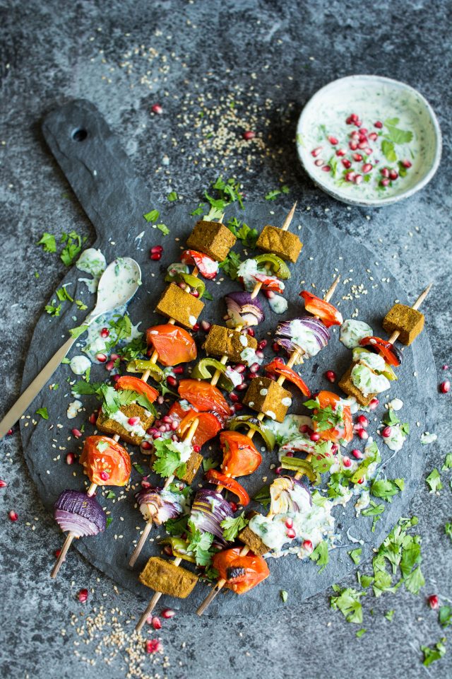 Vegan Grilled Tofu Kebabs with Vegan Herb Yoghurt Drizzle