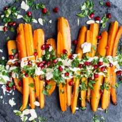 Vegan Maple Mustard Roasted Carrots with Roasted Garlic Cashew Cream