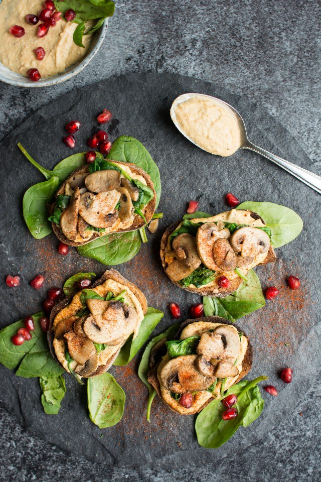 Mushroom Crostini with Harissa Hummus, a great finger food for your next party!