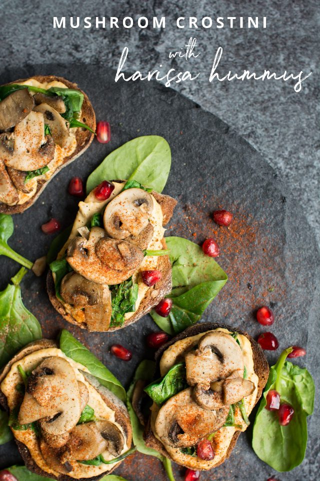 Mushroom Crostini with Harissa Hummus, a great finger food for your next party!