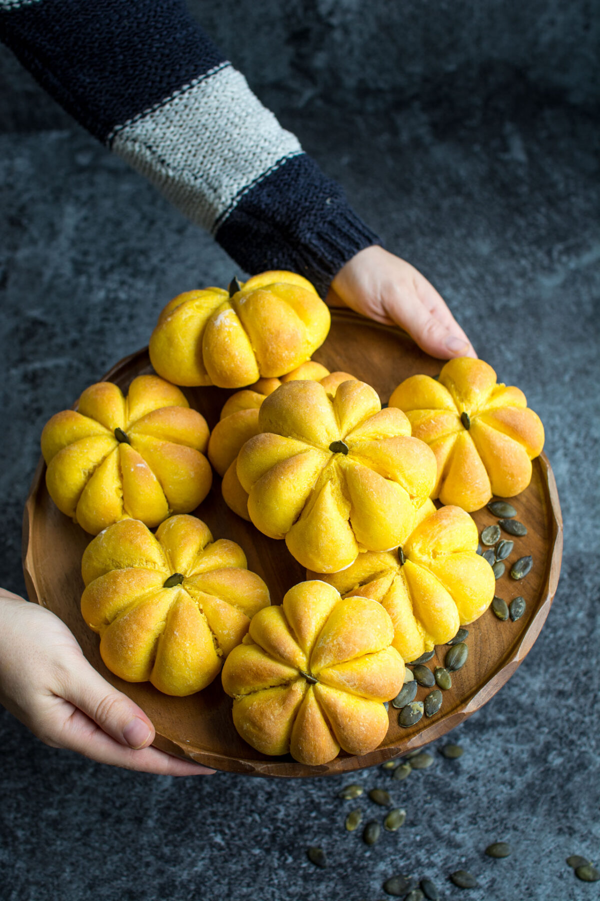 Vegan Pumpkin Bread Rolls. Great for making with kids!