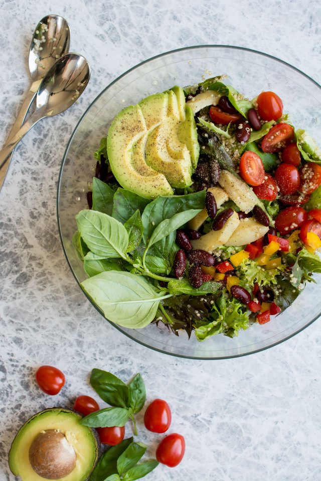 Quinoa, Kidney Bean and veggie loaded chopped salad is perfect for a quick lunch or dinner this summer!