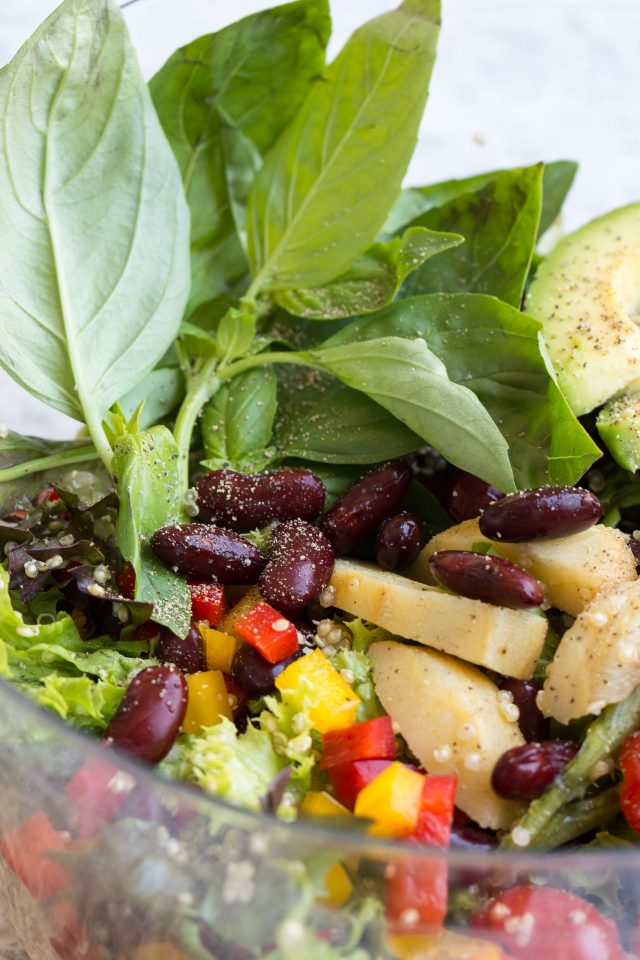 Quinoa, Kidney Bean and veggie loaded chopped salad is perfect for a quick lunch or dinner this summer!