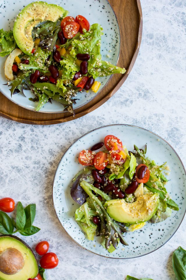 Quinoa, Kidney Bean and veggie loaded chopped salad is perfect for a quick lunch or dinner this summer!