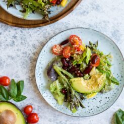 Quinoa, Kidney Bean and veggie loaded chopped salad is perfect for a quick lunch or dinner this summer!