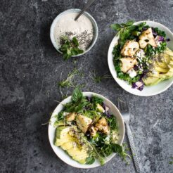 Start off the year with a simple roasted cauliflower detox bowl with a creamy, tahini sauce!