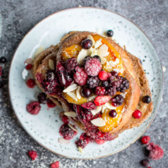 Vegan French Toast with Caramelised Bananas and Berries