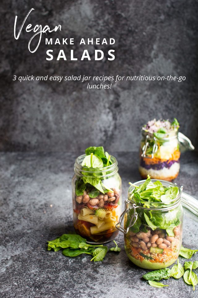 Quick, easy, on the go vegan salad jars are perfect for preparing ahead and grabbing on your way to work or school!