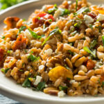 Healthy Whole Grain Farro Tomato Salad with Herbs.