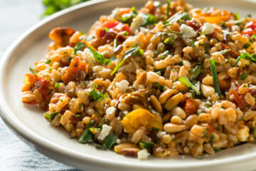 Healthy Whole Grain Farro Tomato Salad with Herbs.